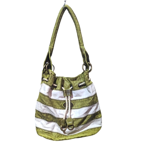 J & E New York Handbags - J & E New York Small Purse Green And White Stripes